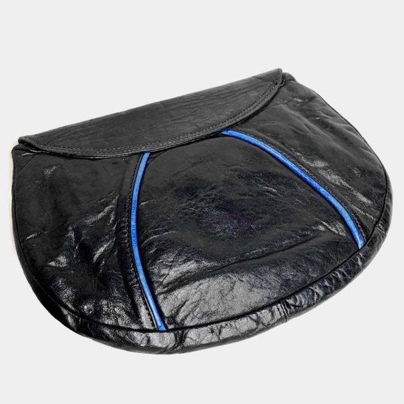 NWT *RARE* SERIL BRUISED LEATHER CLUTCH BLK/BLU - Picture 2 of 8